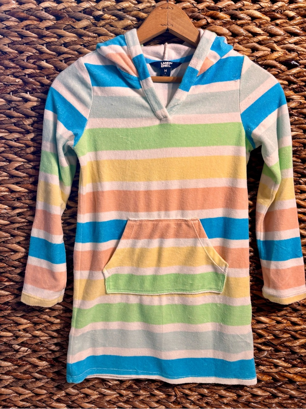 Lands' End Pastel Striped Hooded Terry Cover-up — Blue, Mint, Peach, White